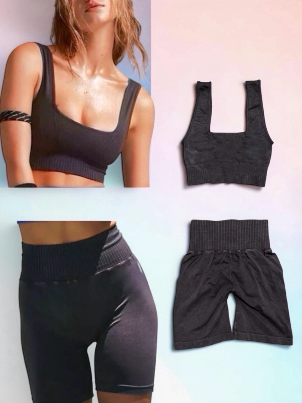 FP Movement Good Karma Ruched Bike Shorts & Good Karma Square Neck Bra